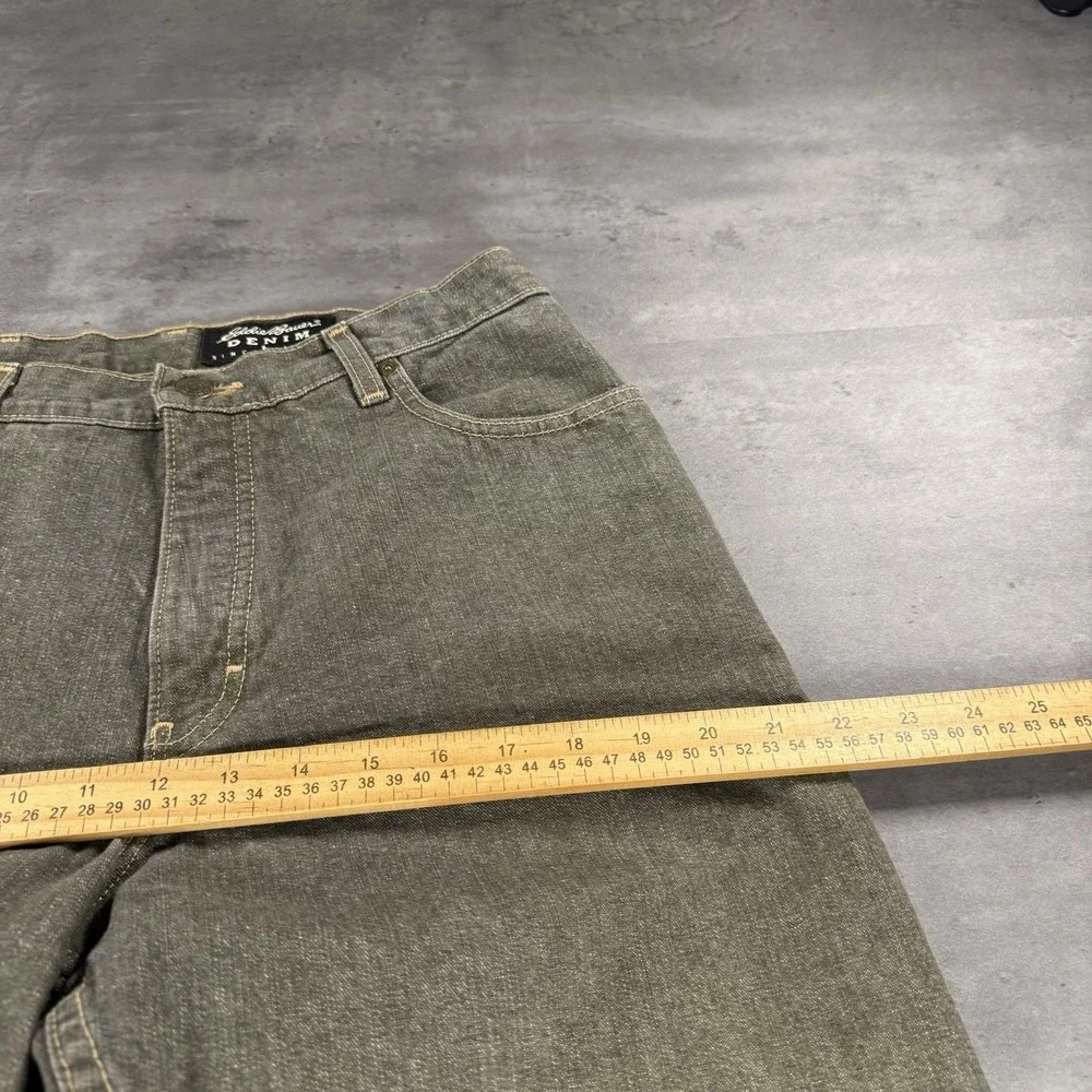 Eddie Bauer Jean Women 14 P Green Army Olive Dad‎ Mom Modest Mid Rise Denim